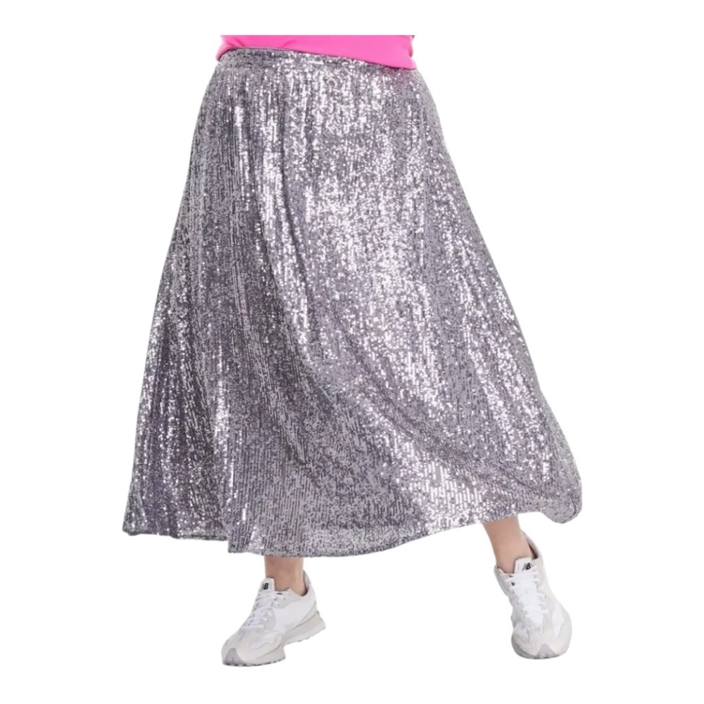 ON 34th Plus Size Silver Sequin Midi Skirt Size 16W
